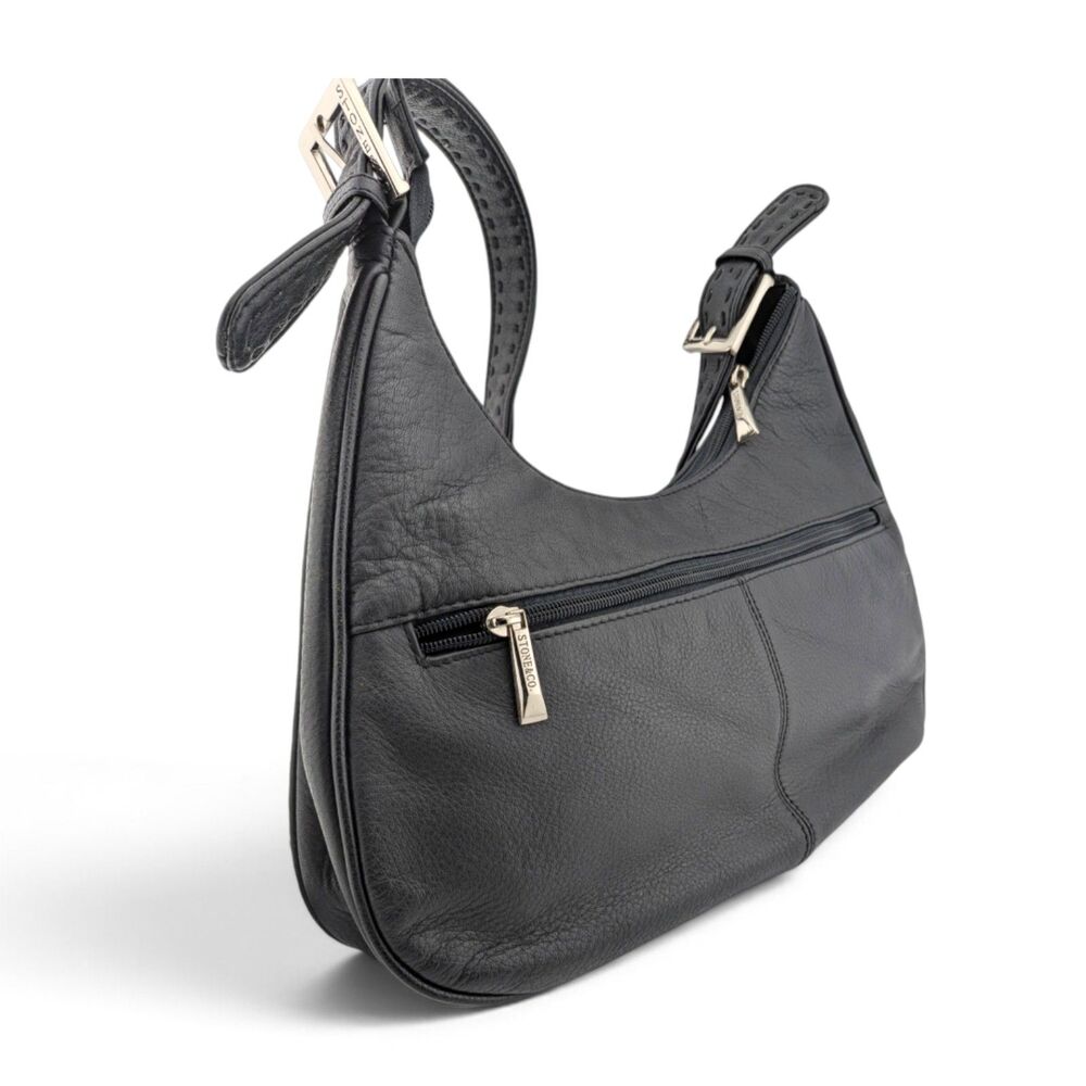 Stone & Co Black Hobo Shoulder Bag Handbag Adjustable Strap Multi Pocket